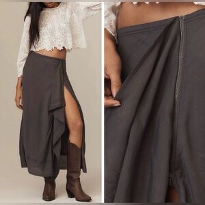 Anthropologie Pilcro Side Zipper Slit Ruffle Maxi Skirt